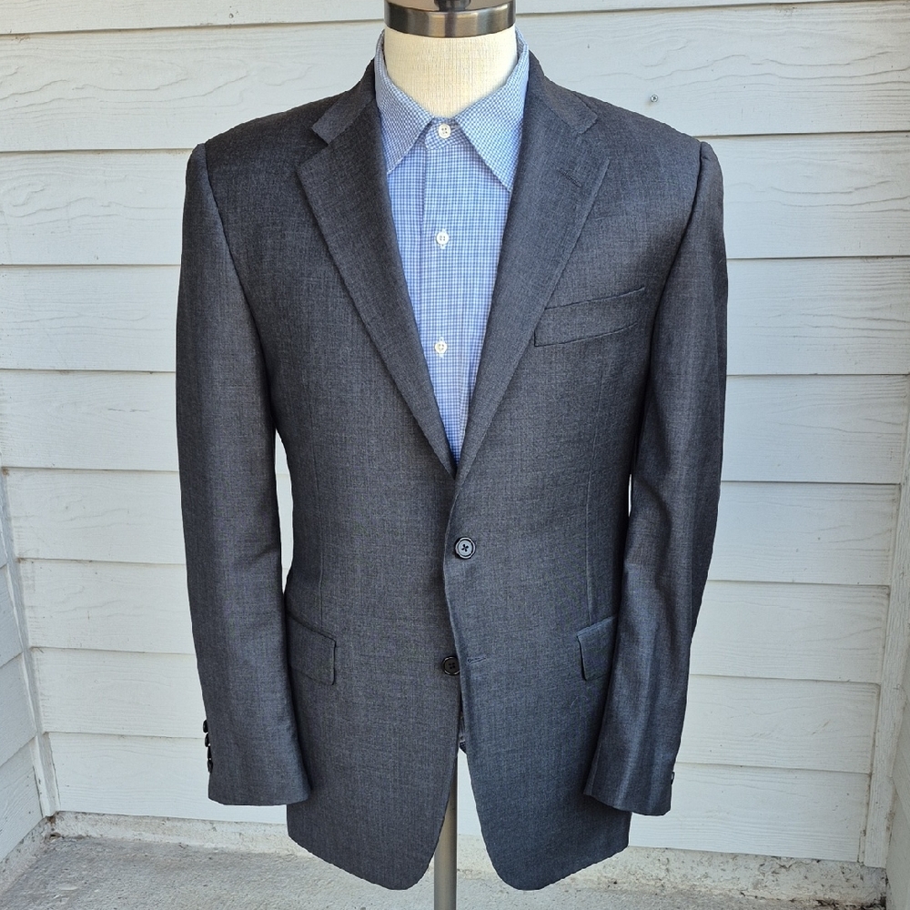HICKEY FREEMAN Legacy Solid Charcoal Grey Worsted Wool Sz 40 R Sport Coat